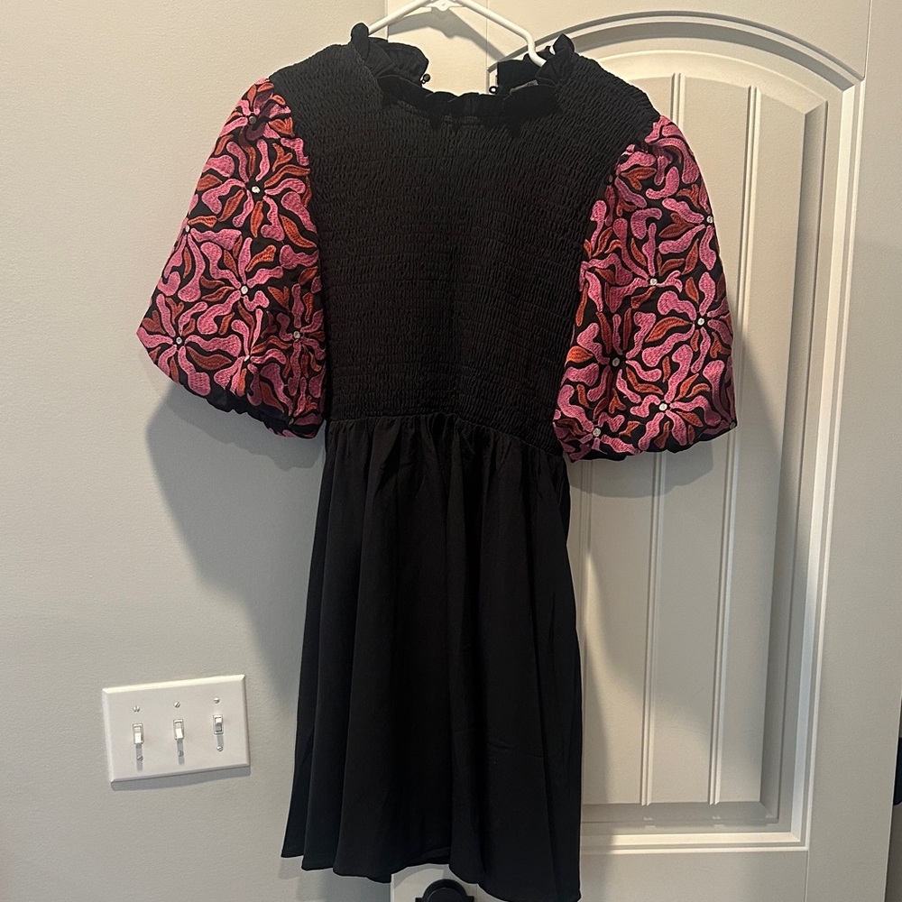 Entro Black Dress with Pink Patterned Sleeves